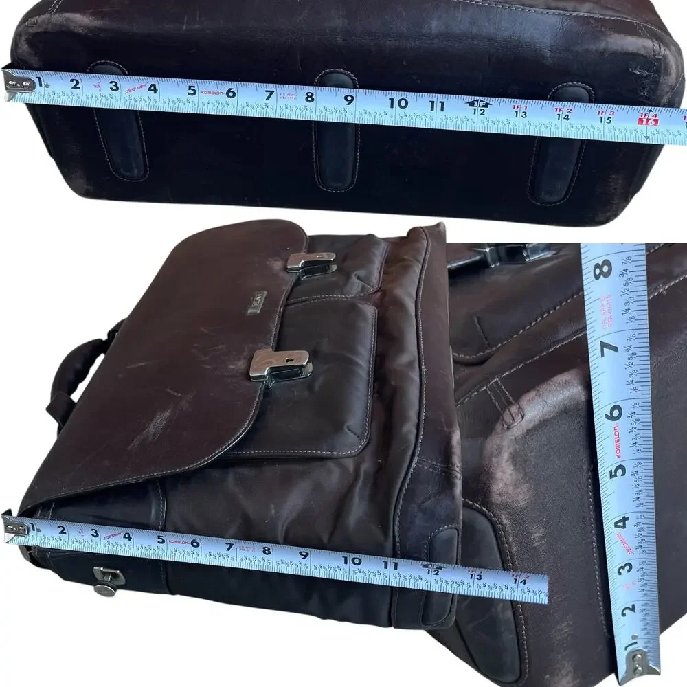 Tumi Formula T Leather Flap Laptop Briefcase Bag Missing Strap As-is